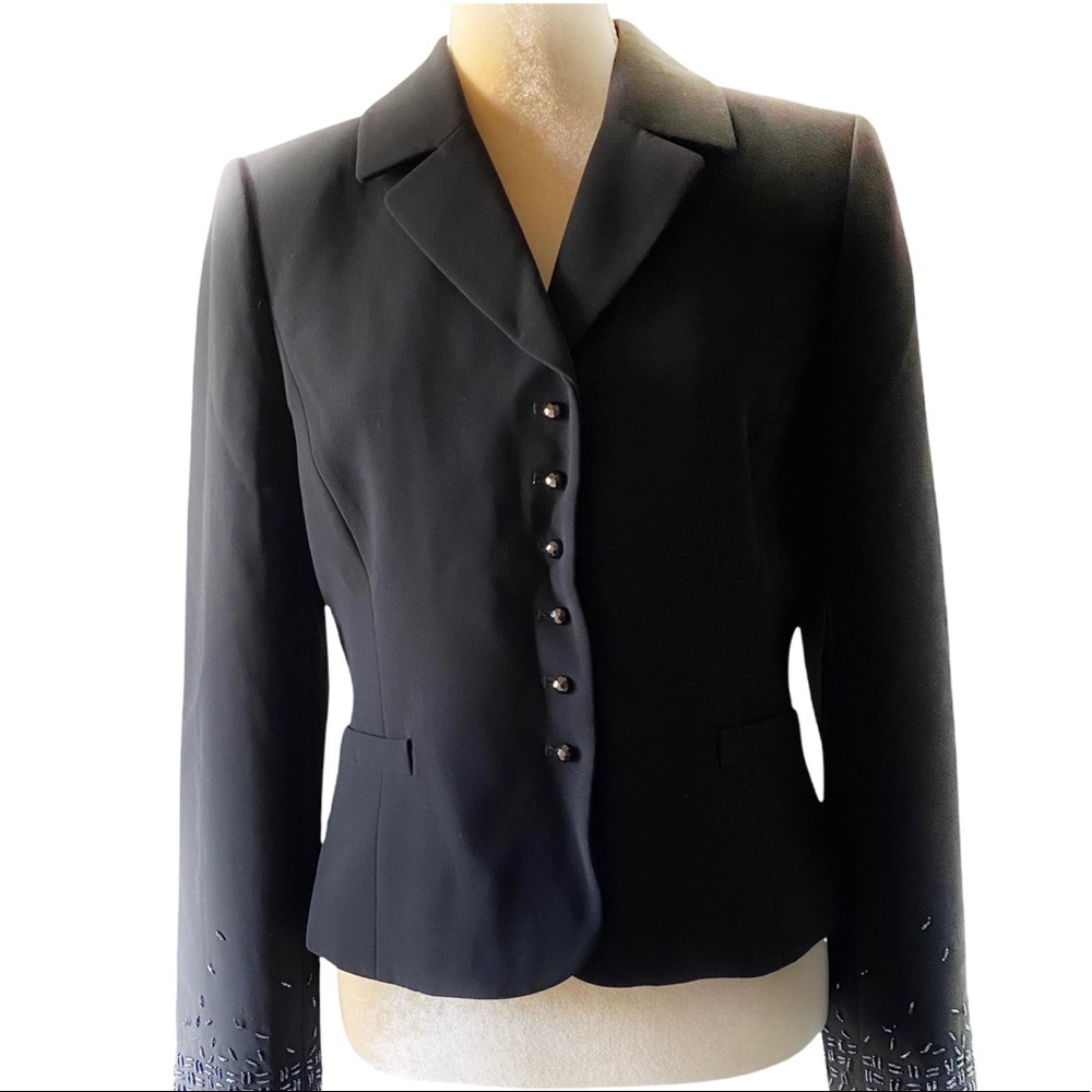 Tahari Arthur S Levine Womens Blazer Beaded Sleeves Office Suit Jacket Lined 8